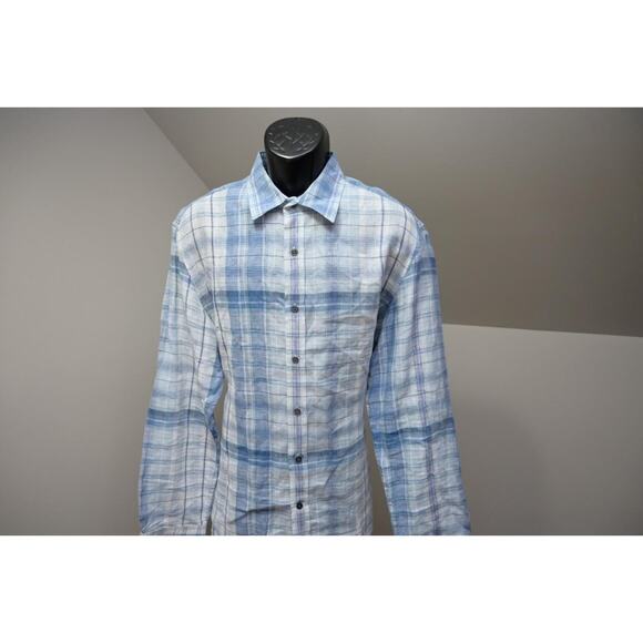 Banana Republic 100% Linen Button Up Shirt Plaid Long Sleeve Mens Sz Large - Picture 1 of 11